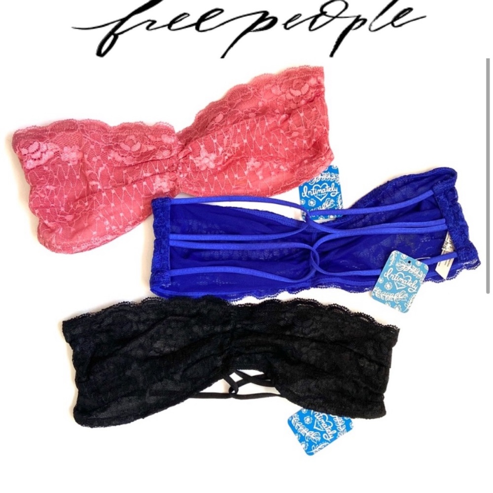 3 FREE PEOPLE Black Lace Bandeau Bra Strapless S